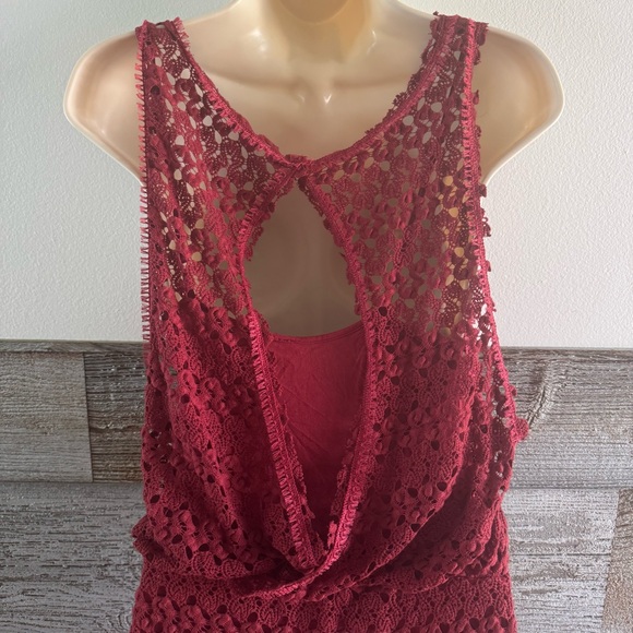 Free People Lily Lace Blouson Dress Red Raisin Size Small (T1) - Picture 5 of 10